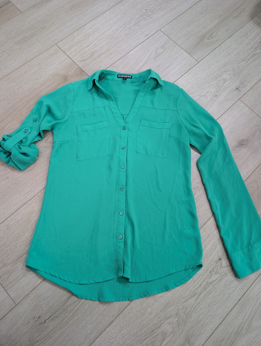 Express Women's Vibrant Green Button-Down Shirt